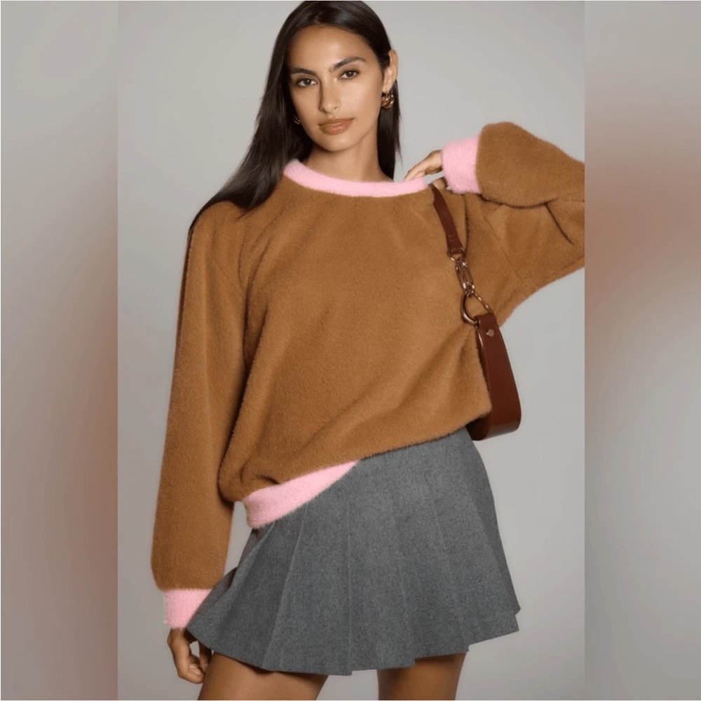 MAEVE By Anthropologie Cozy Ringer Sweater Brown/Pink Size XS